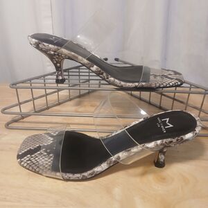 Marc Fisher Guardia2 Kitten Heel Slide Sandals Snakeskin/Clear Sz 6